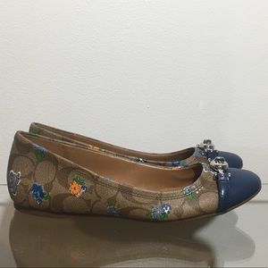 NWT Coach Leila Posey Ballet Flats Khaki Blue